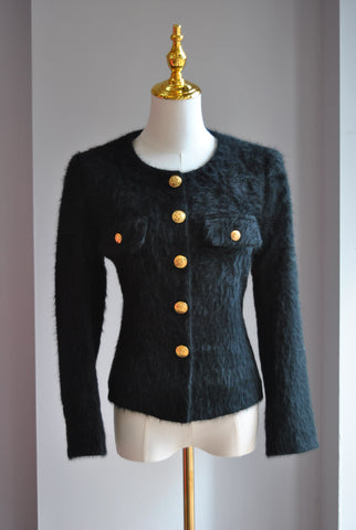 BLACK CROPPED FAUX LEATHER JACKET AND FUR