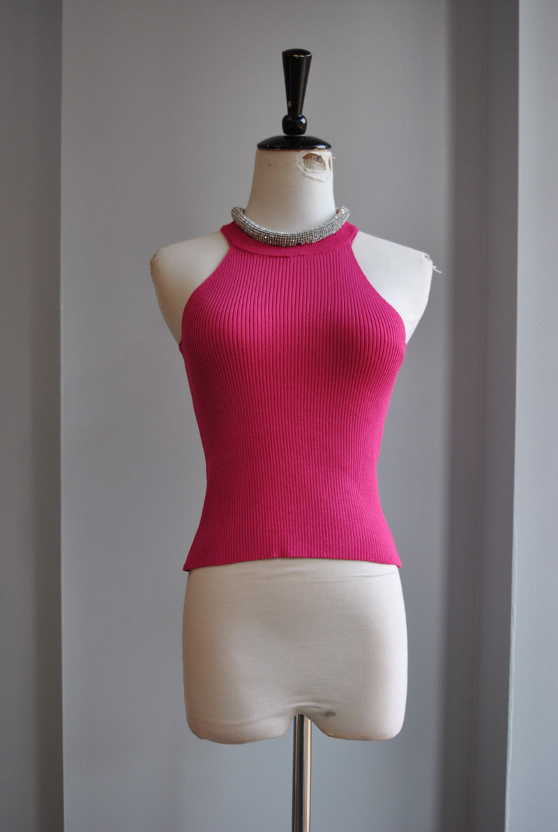 FUCHSIA PINK TOP WITH RHINESTONES