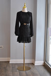 CLEARANCE - NAVY BLUE SILKY LONG DRESS WITH OPEN BACK AND SIDE SLIT