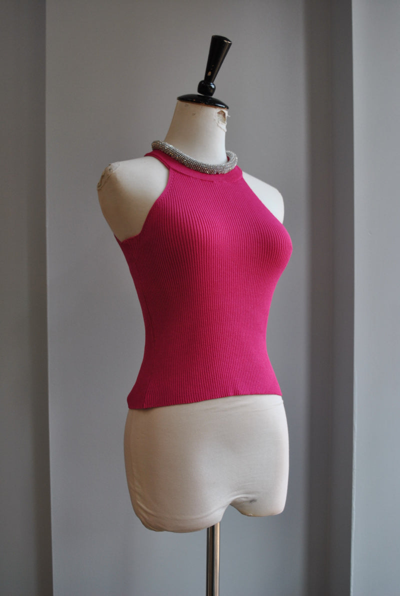 FUCHSIA PINK TOP WITH RHINESTONES