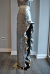 SILVER SEQUIN SET OF LONG ASYMMETRIC SKIRT AND A TOP