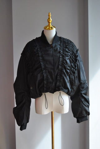 BLACK CROPPED FAUX LEATHER JACKET AND FUR