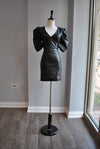 CLEARANCE - BLACK FAUX LEATHER MINI DRESS WITH STATAMENT SLEEVES