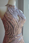 PINK LAVENDER SEQUIN LONG EVENING HALTER STYLE GOWN