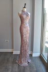 PINK LAVENDER SEQUIN LONG EVENING HALTER STYLE GOWN