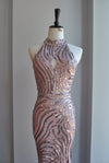PINK LAVENDER SEQUIN LONG EVENING HALTER STYLE GOWN