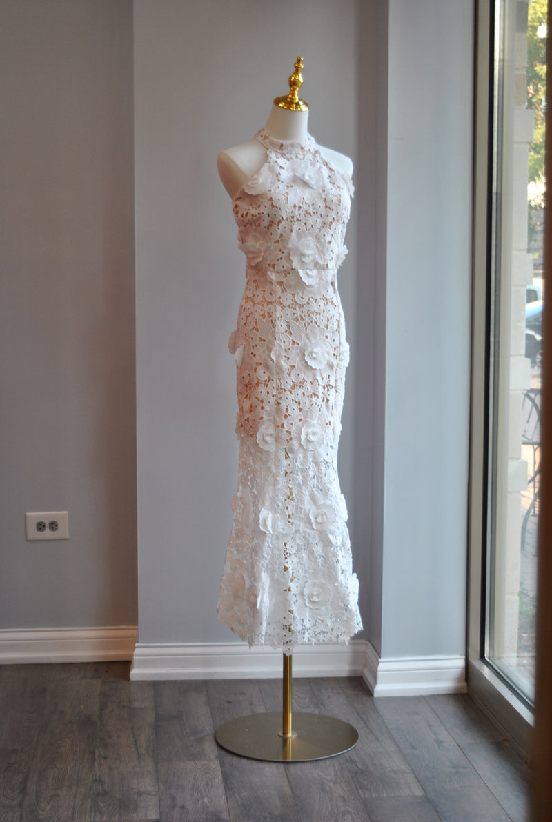 WHITE LACE MIDI DRESS