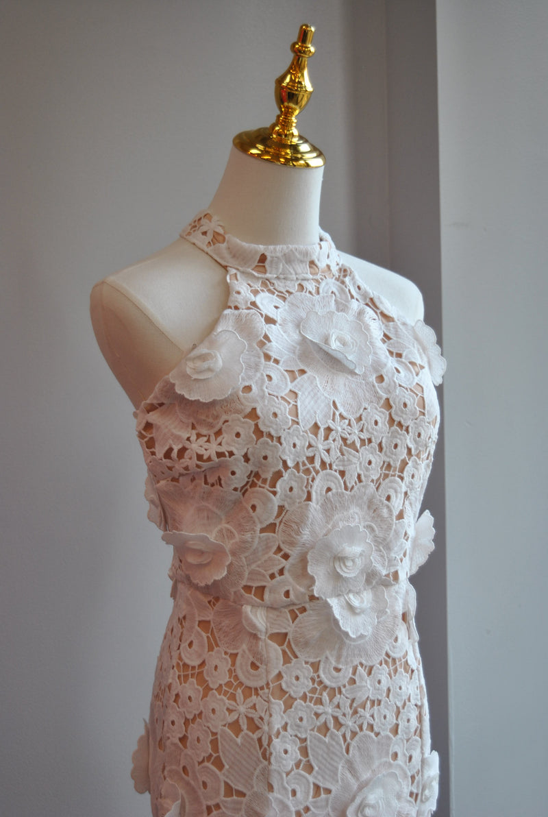 WHITE LACE MIDI DRESS