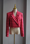 PINK PLAID DOUBLE BREASTED BLAZER