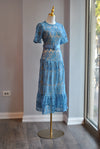 BLUE LACE MIDI DRESS WITH A BELT