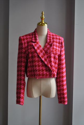 PINK PLAID DOUBLE BREASTED BLAZER