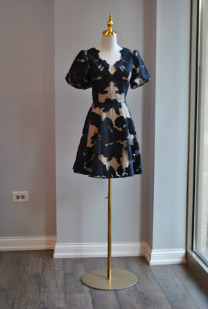 NAVY BLUE LACE FIT AND FLAIR MINI DRESS
