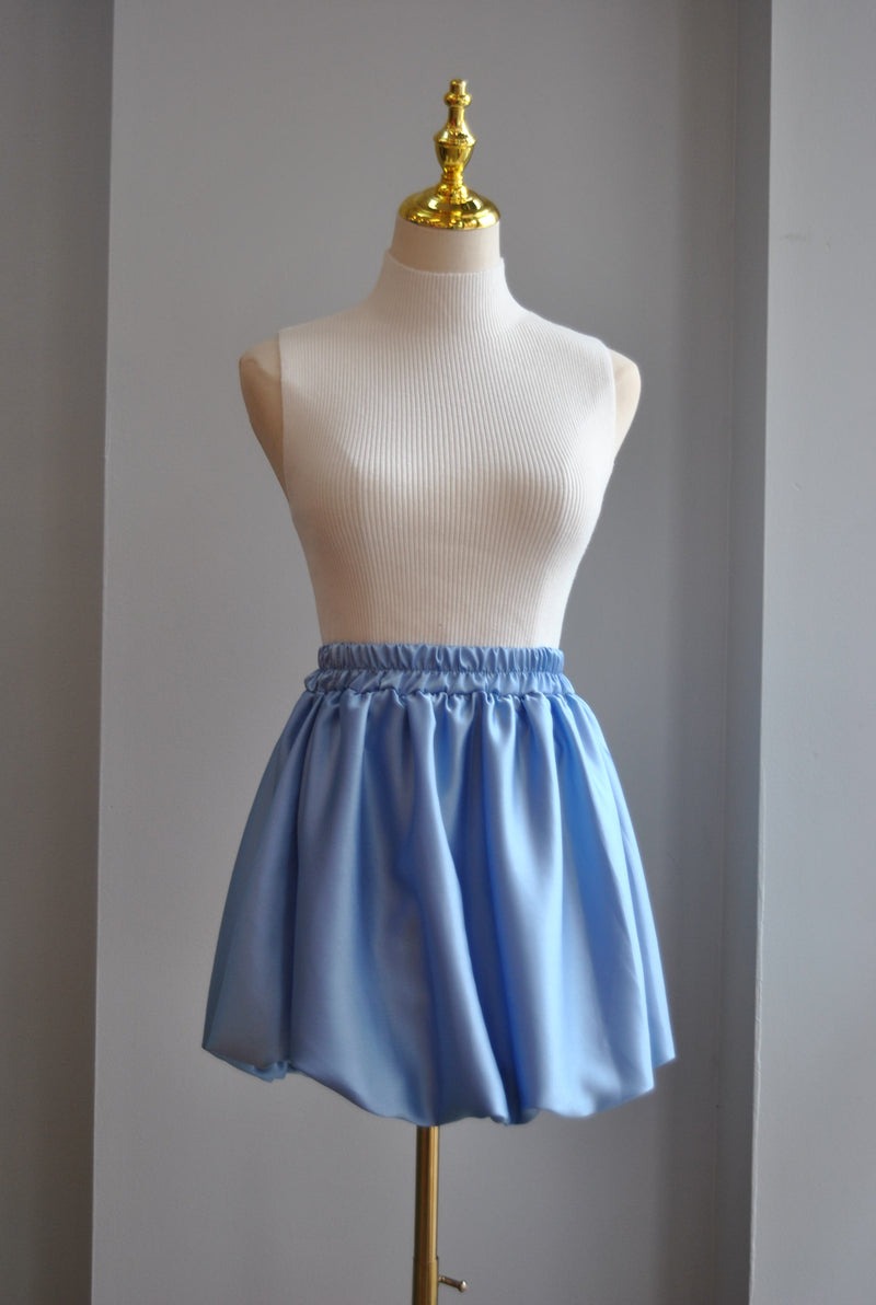 LIGHT BLUE SILKY MINI SKIRT