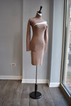TAUPE SWEATER DRESS WITH PEEK A BOO