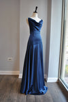 CLEARANCE - NAVY BLUE SILKY LONG DRESS WITH OPEN BACK AND SIDE SLIT