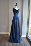 NAVY BLUE SILKY LONG DRESS WITH OPEN BACK AND SIDE SLIT