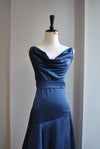 NAVY BLUE SILKY LONG DRESS WITH OPEN BACK AND SIDE SLIT