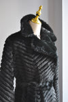 BLACK FAUX FUR LONG COAT WITH A BELT