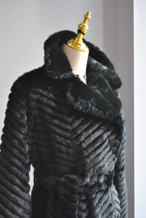 BLACK FAUX FUR LONG COAT WITH A BELT