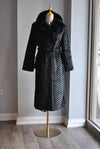 BLACK FAUX FUR LONG COAT WITH A BELT