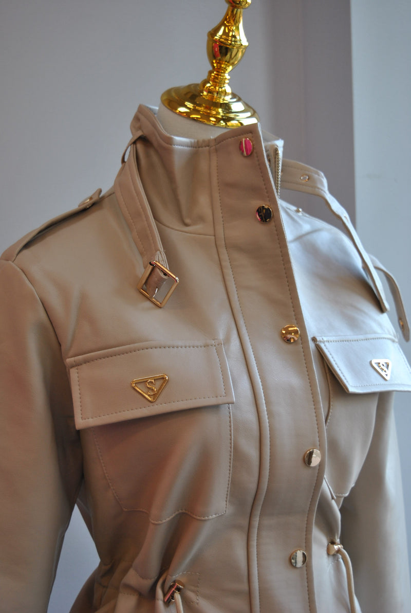 BEIGE FAUX LEATHER JACKET