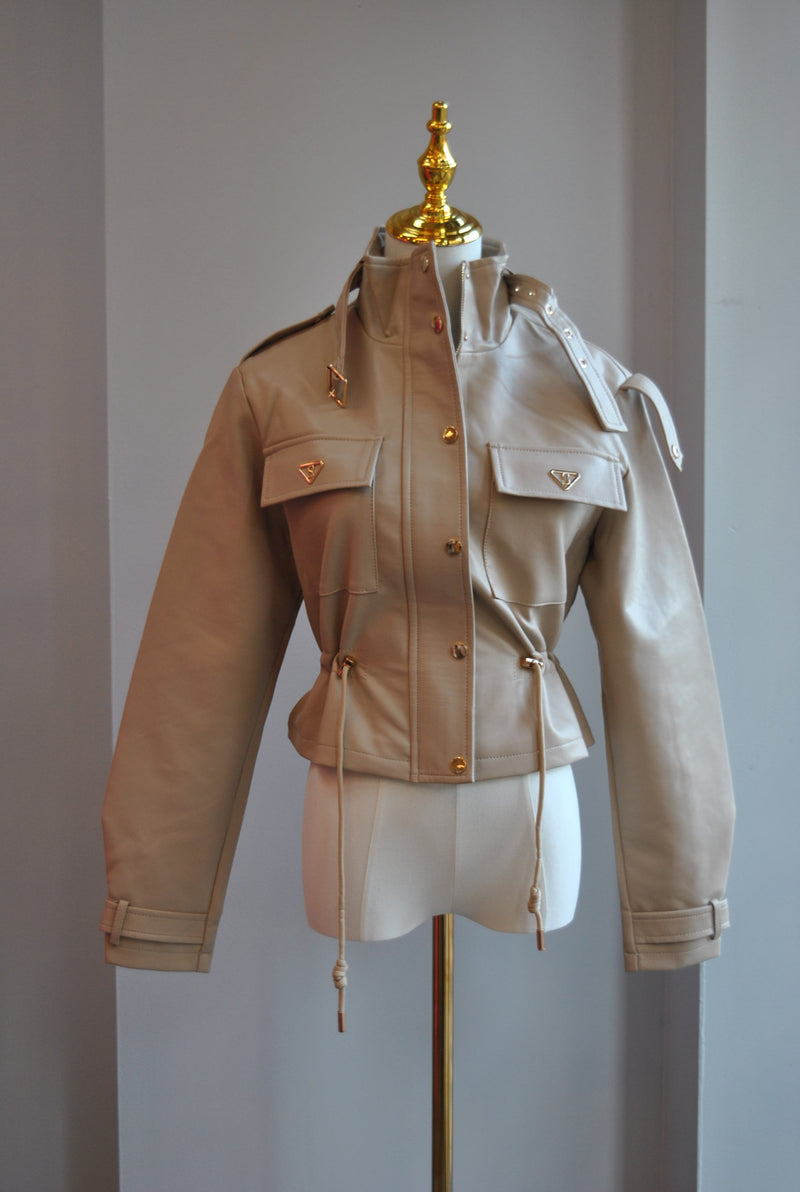 BEIGE FAUX LEATHER JACKET