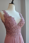 ROSE PINK LONG EVENING GOWN WITH LACE TOP