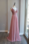 ROSE PINK LONG EVENING GOWN WITH LACE TOP