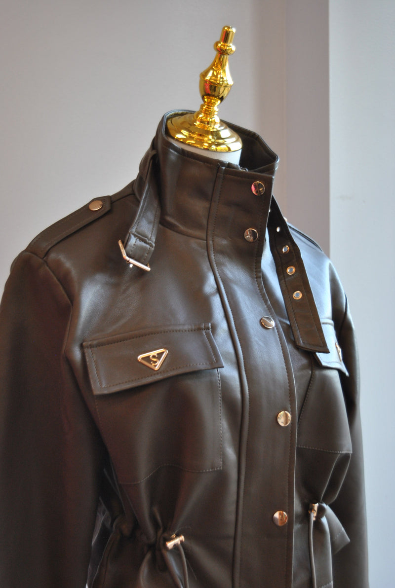 CHOCOLATE BROWN FAUX LEATHER JACKET