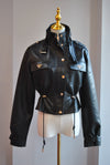 BLACK CROPPED FAUX LEATHER JACKET AND FUR