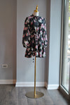 BLACK AND PINK FLOWER FIT AND FLAIR MINI DRESS