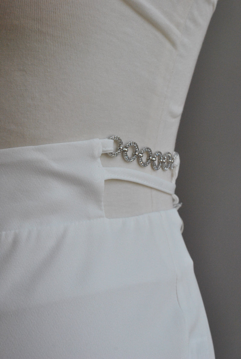 CLEARANCE - WHITE SUIT WITH BOWS AND CRYSTALS