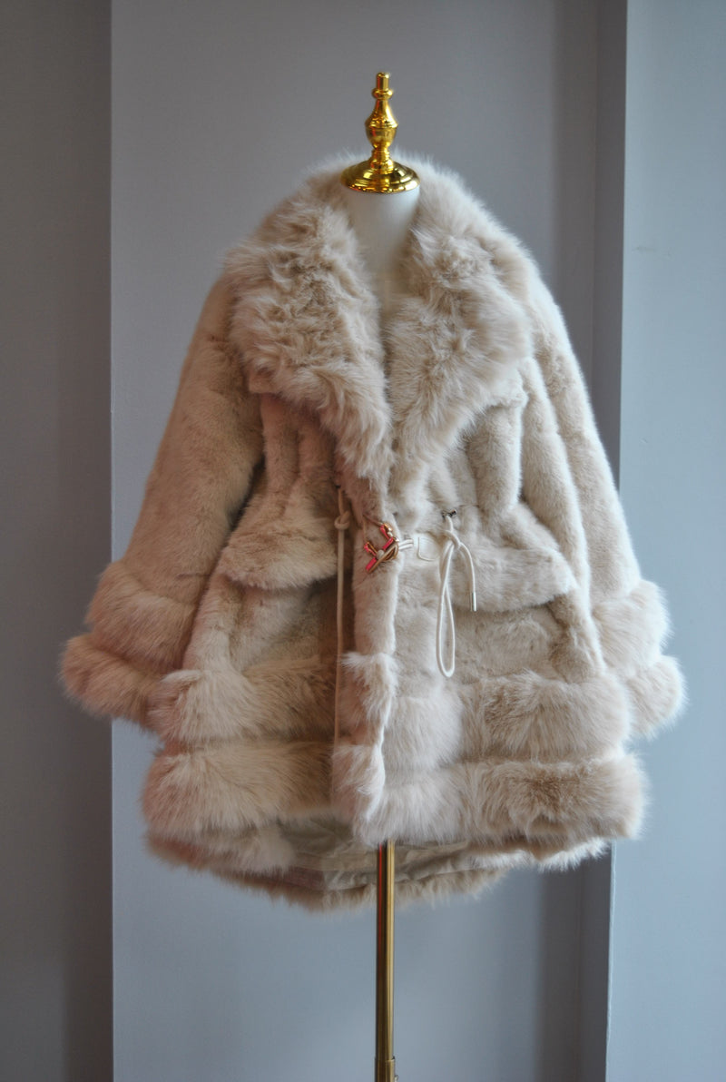 BEIGE FAUX FUR  HIGH AND LOW COAT