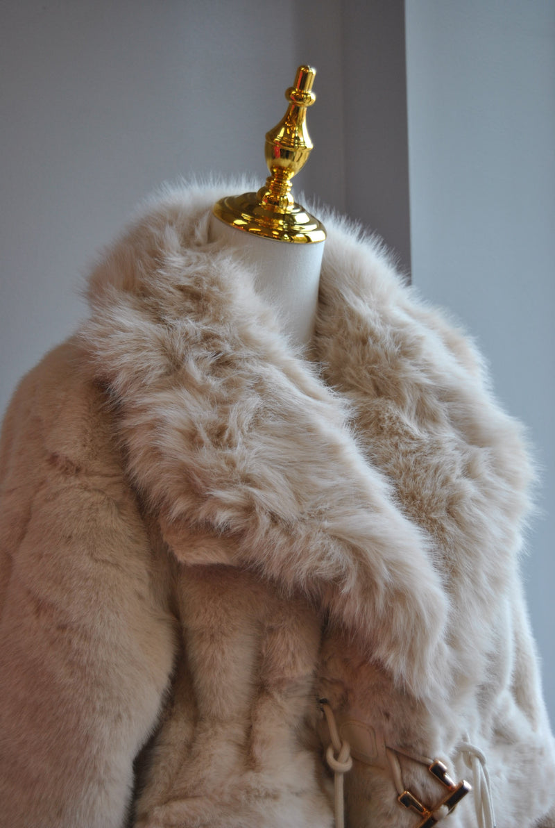 BEIGE FAUX FUR  HIGH AND LOW COAT