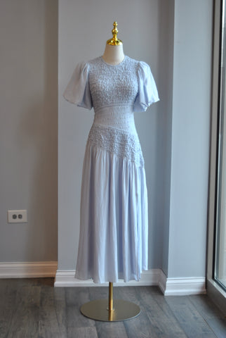 CLEARANCE - NAVY BLUE SILKY LONG DRESS WITH OPEN BACK AND SIDE SLIT
