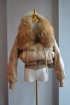 BEIGE WINTER JACKET WITH ELASTIC WAIST AND DETACHABLE FUR
