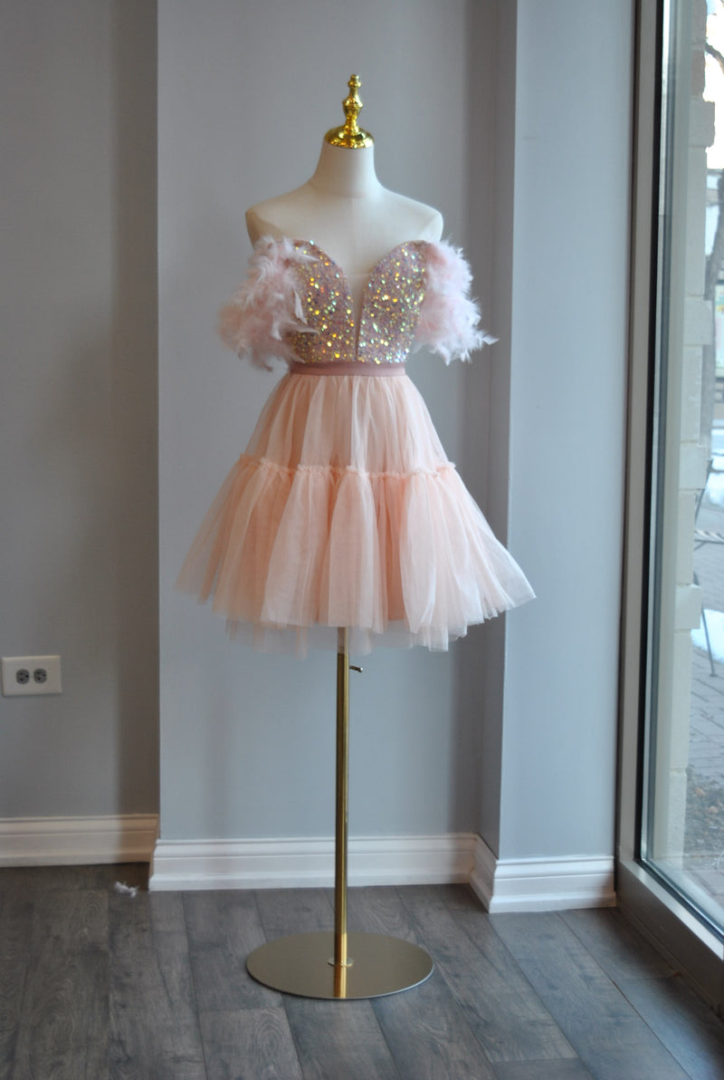 BLUSH PINK SUIT WITH HIGH WAISTED PANTS AND CRYSTAL BELT