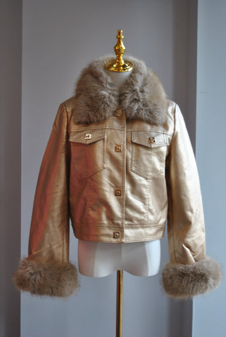 BLACK CROPPED FAUX LEATHER JACKET AND FUR