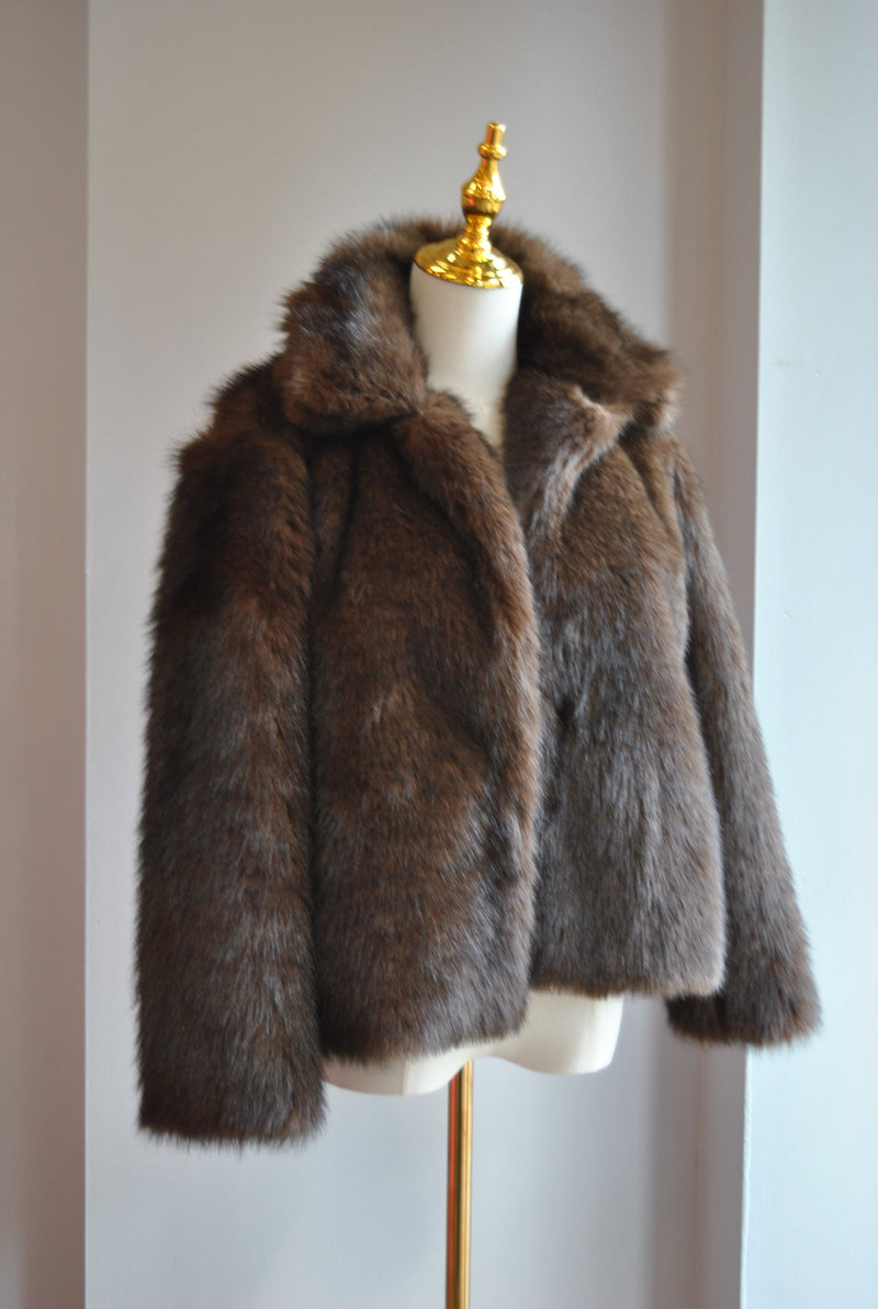 CHOCOLATE BROWN FAUX FUR JACKET