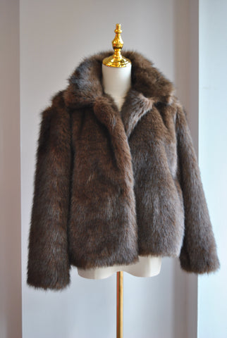 BLACK CROPPED FAUX LEATHER JACKET AND FUR