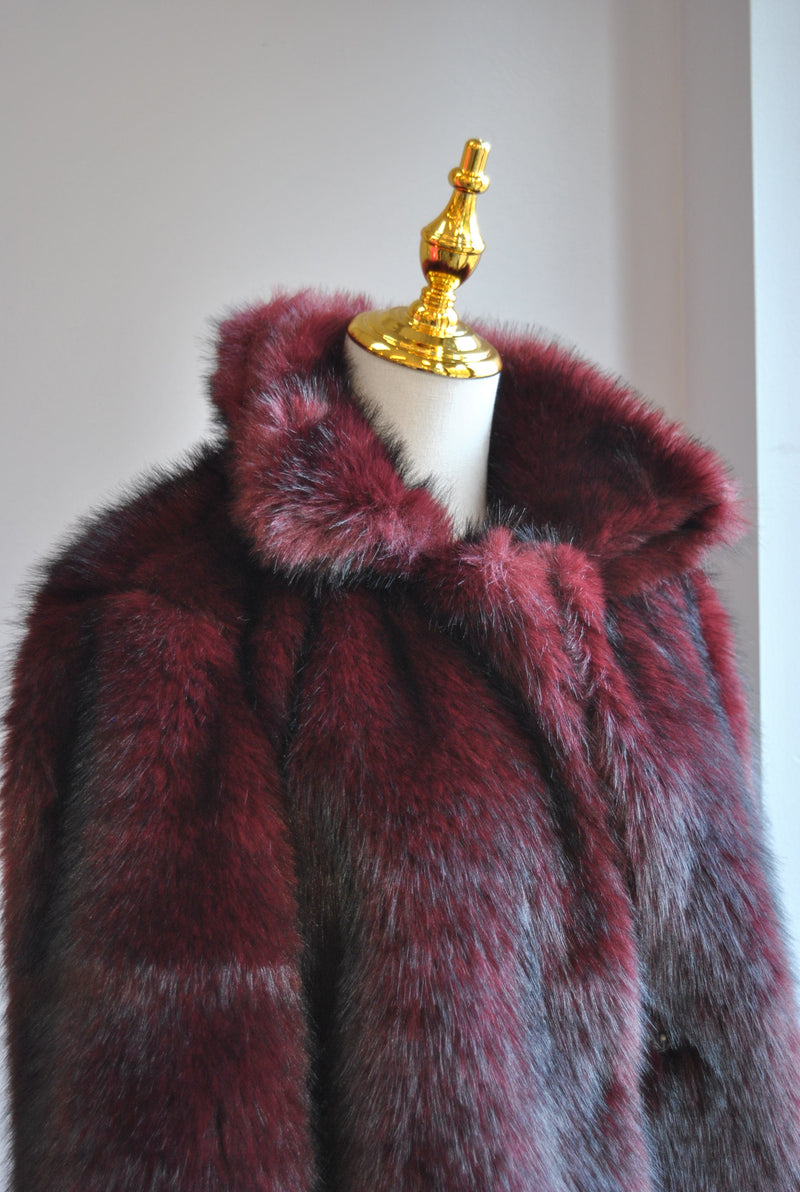 BURGUNDY FAUX FUR JACKET