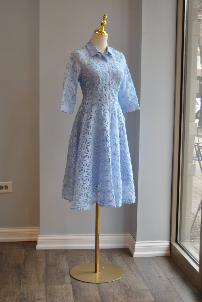 LIGHT BLUE FIT AND FLAIR MIDI DRESS