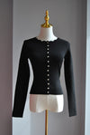 SIMPLE BLACK SWEATER TOP WITH CRYSTAL BUTTONS