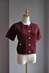 BURGUNDY SWEATR TOP WITH CRYSTAL BUTTONS