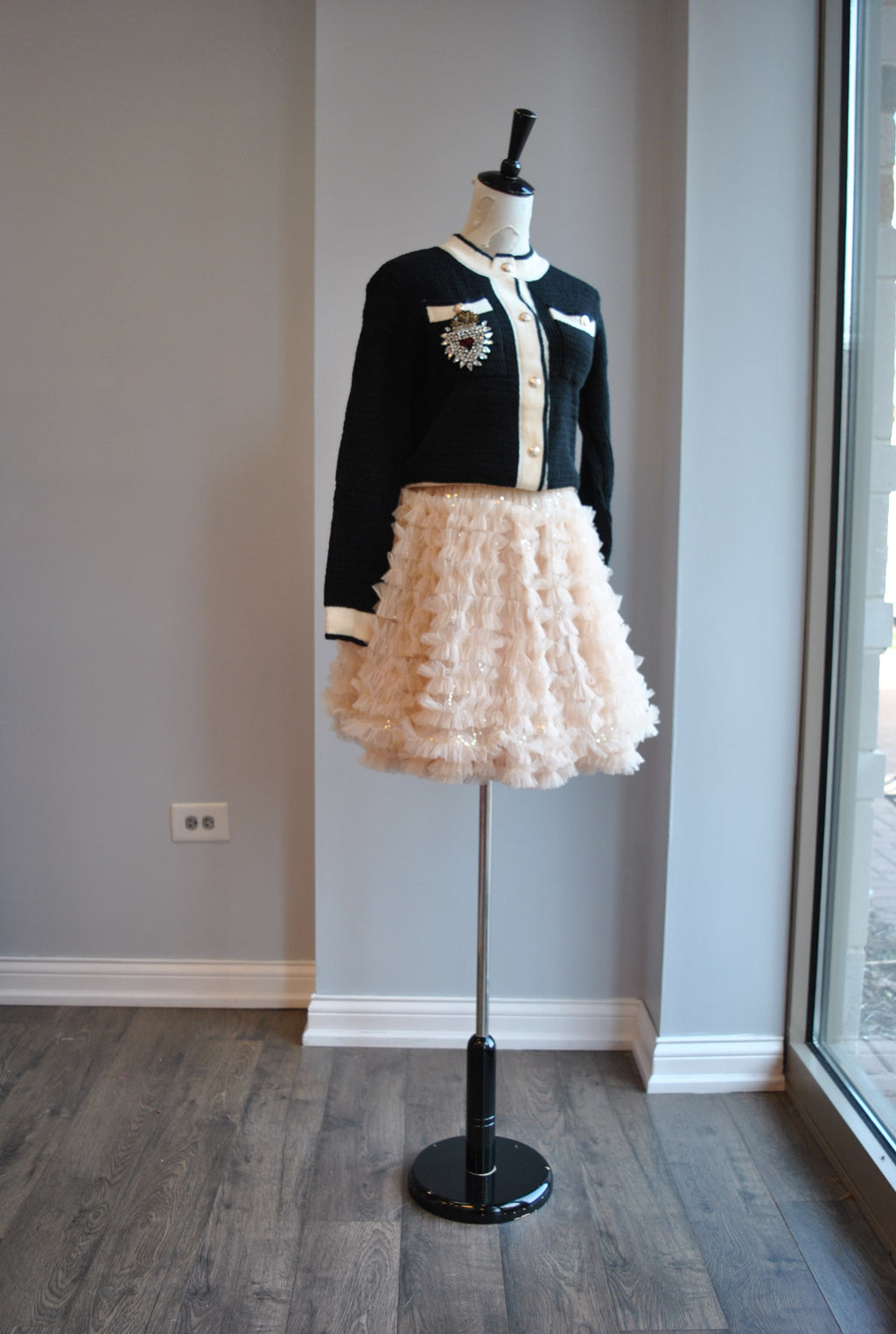 BEIGE MESH TUTU SKRIT WITH CRYSTALS