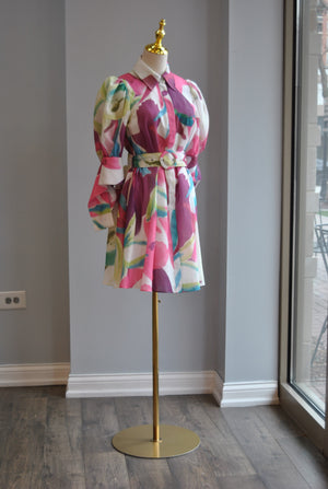 PURPLE MULTI MINI TUNIC DRESS WITHA BELT