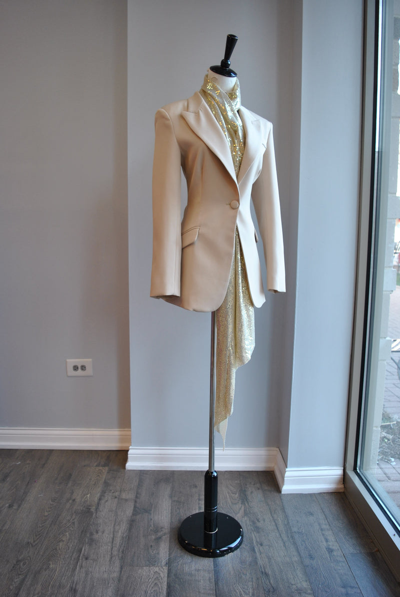 BEIGE BLAZER WITH GOLD DETACHABLE SCARF