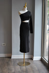 BLACK MIDI SIMPLE ASYMMETRIC DRESS