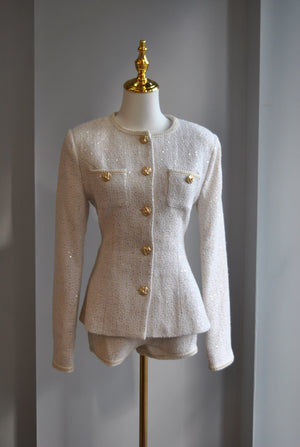 VANILLA TWEED SET OF A BLAZER AND SHORTS