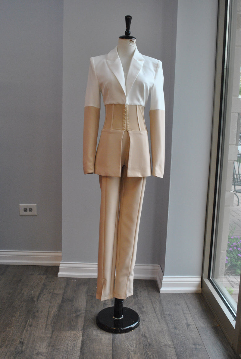 CLEARANCE - WHITE AND BEIGE SUIT